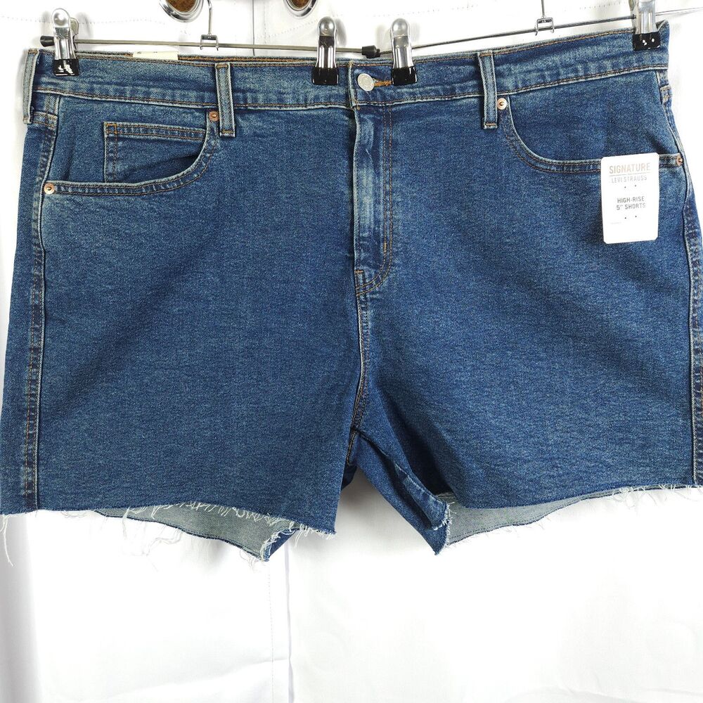 NWT Levi Strauss Heritage High Rise Frayed Jean Shorts Women 26 Blue Stretch
